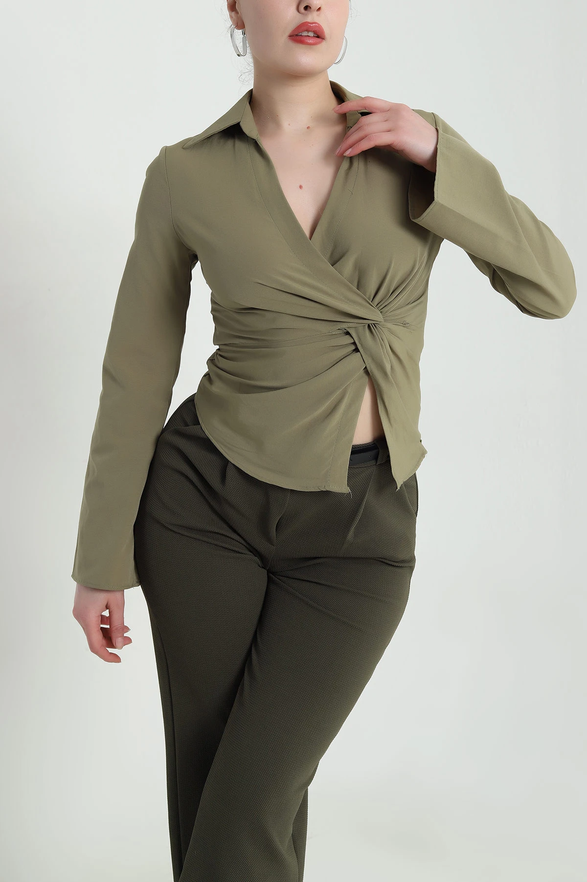 Haki Yeni Sezon Poplin Kadın Bluz 461392