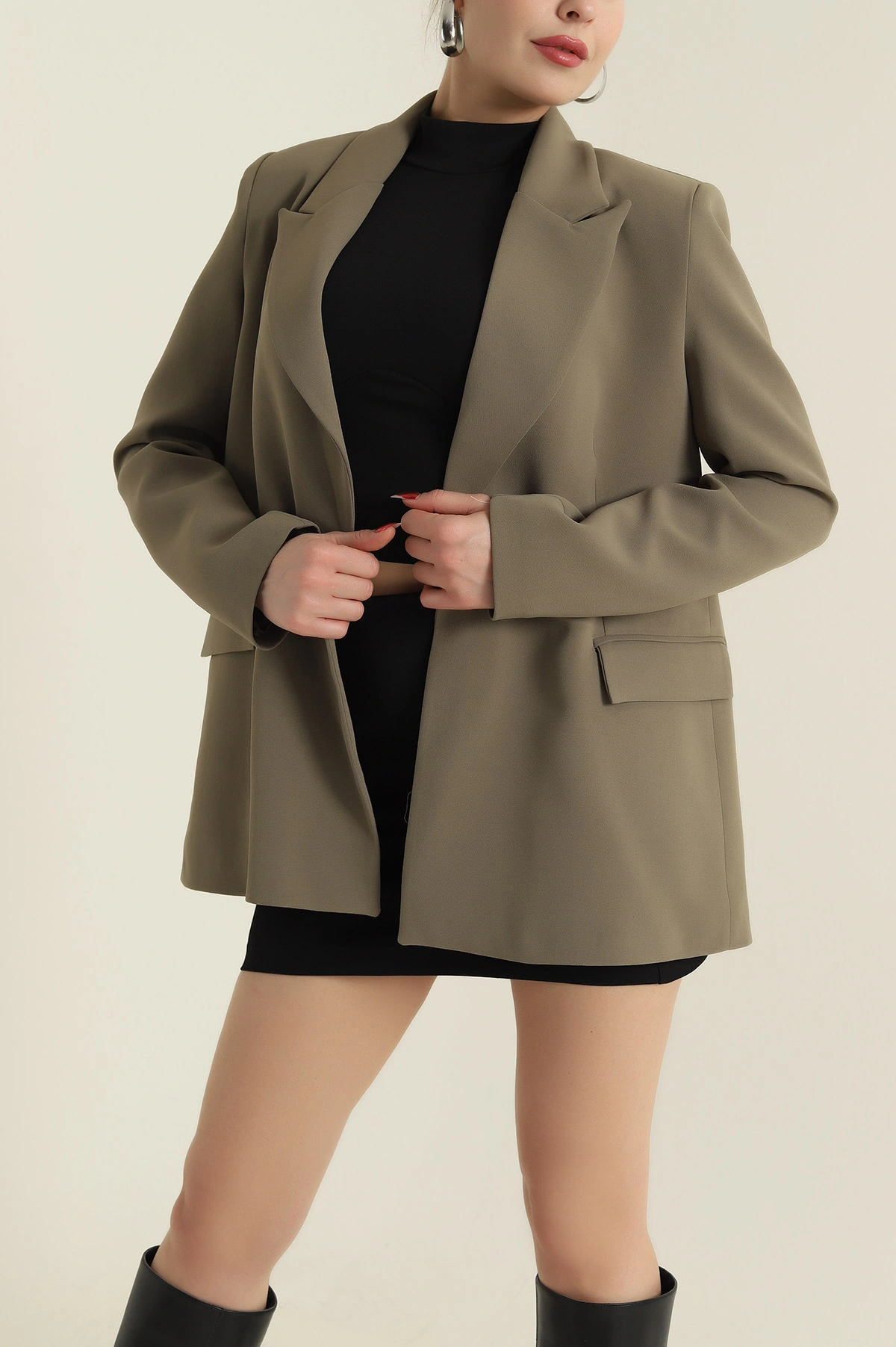 Haki Yeni Sezon Tek Düğme Astarlı Linda Double Kadın Ceket 425320