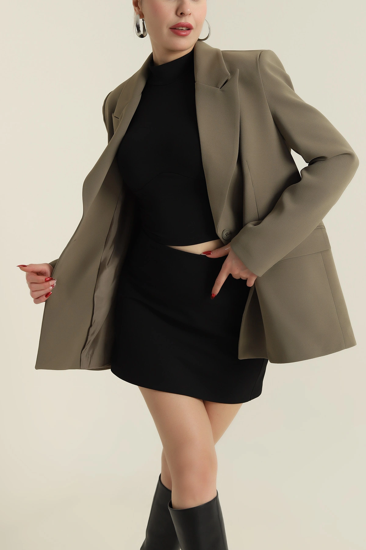 Haki Yeni Sezon Tek Düğme Astarlı Linda Double Kadın Ceket 425320