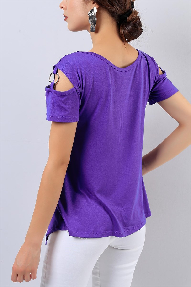 Halka Detaylı Mor Bluz 16838B
