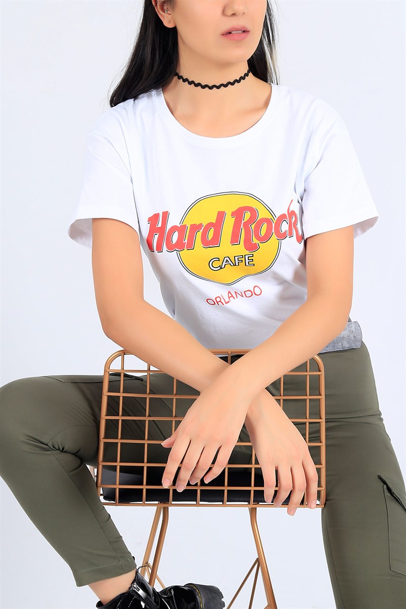 Hard Rock Baskılı Beyaz Tişört 25126B