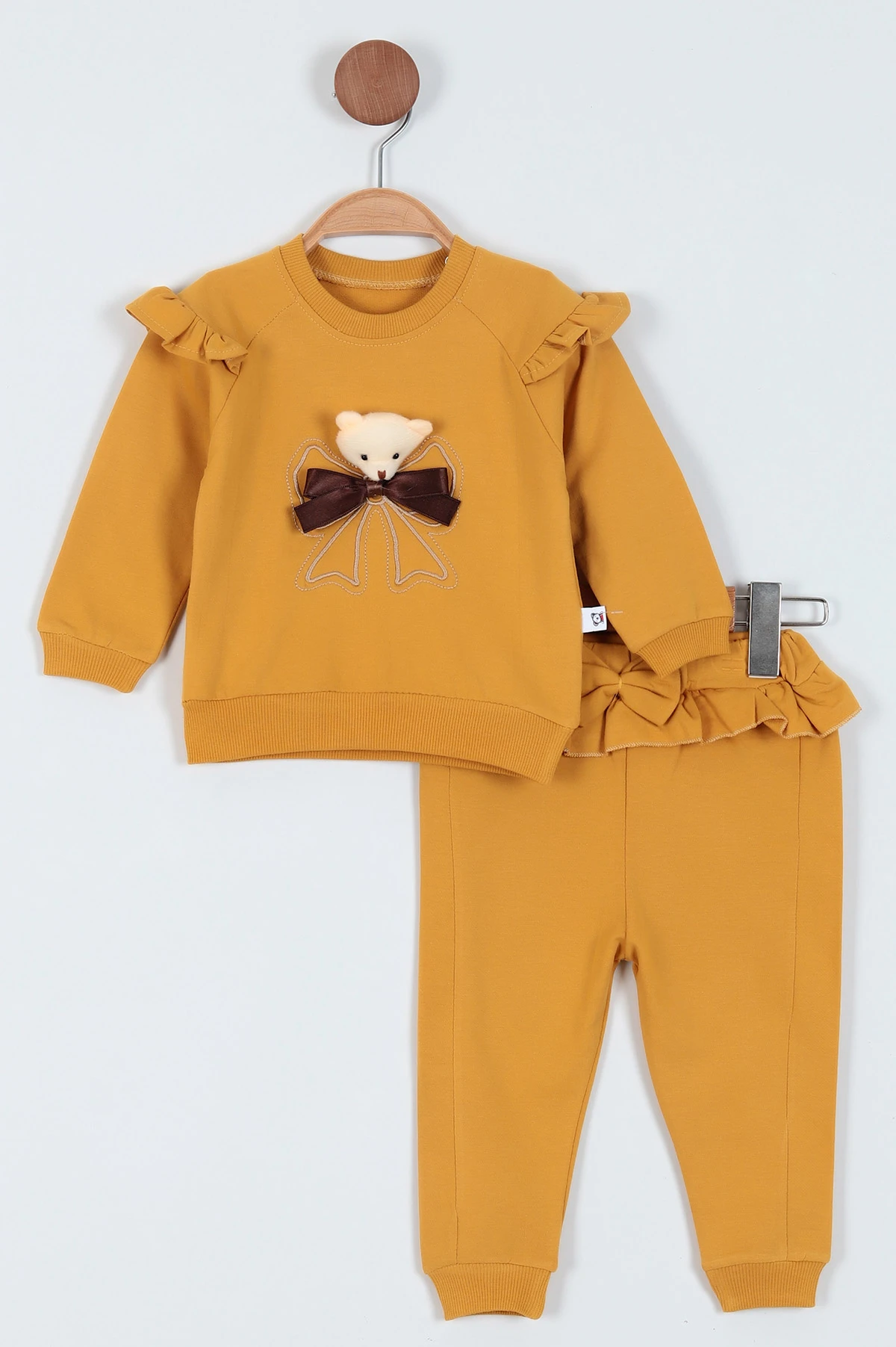 Hardal (6-24 Ay) Nakışlı Fırfırlı Kız Bebe Takım 226784