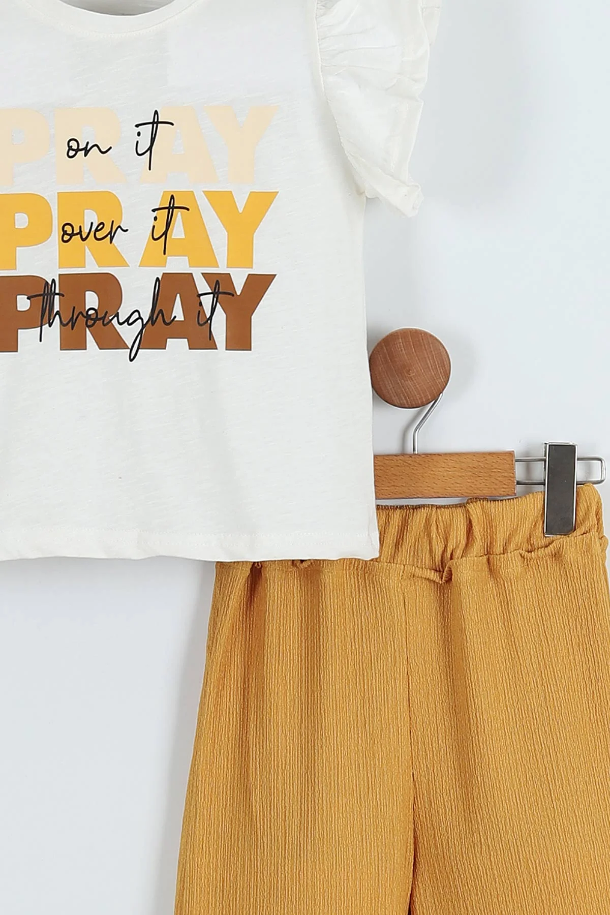 Hardal (6-9 Yaş) Pray Baskılı Bürümcük Pantolonlu Kız Çocuk Takım 283727
