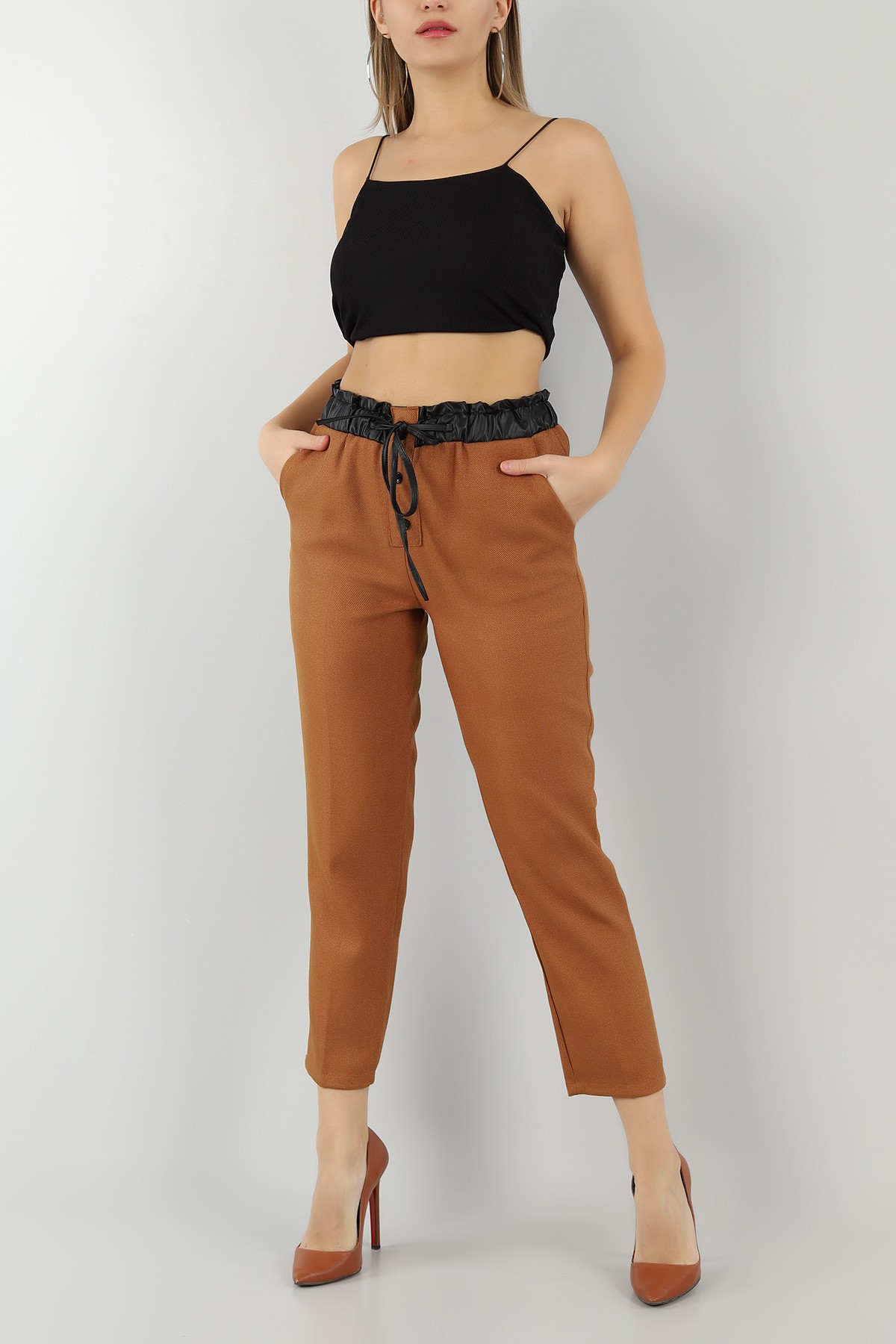 Hardal Beli Lastikli Yün Efek Pantolon 149035
