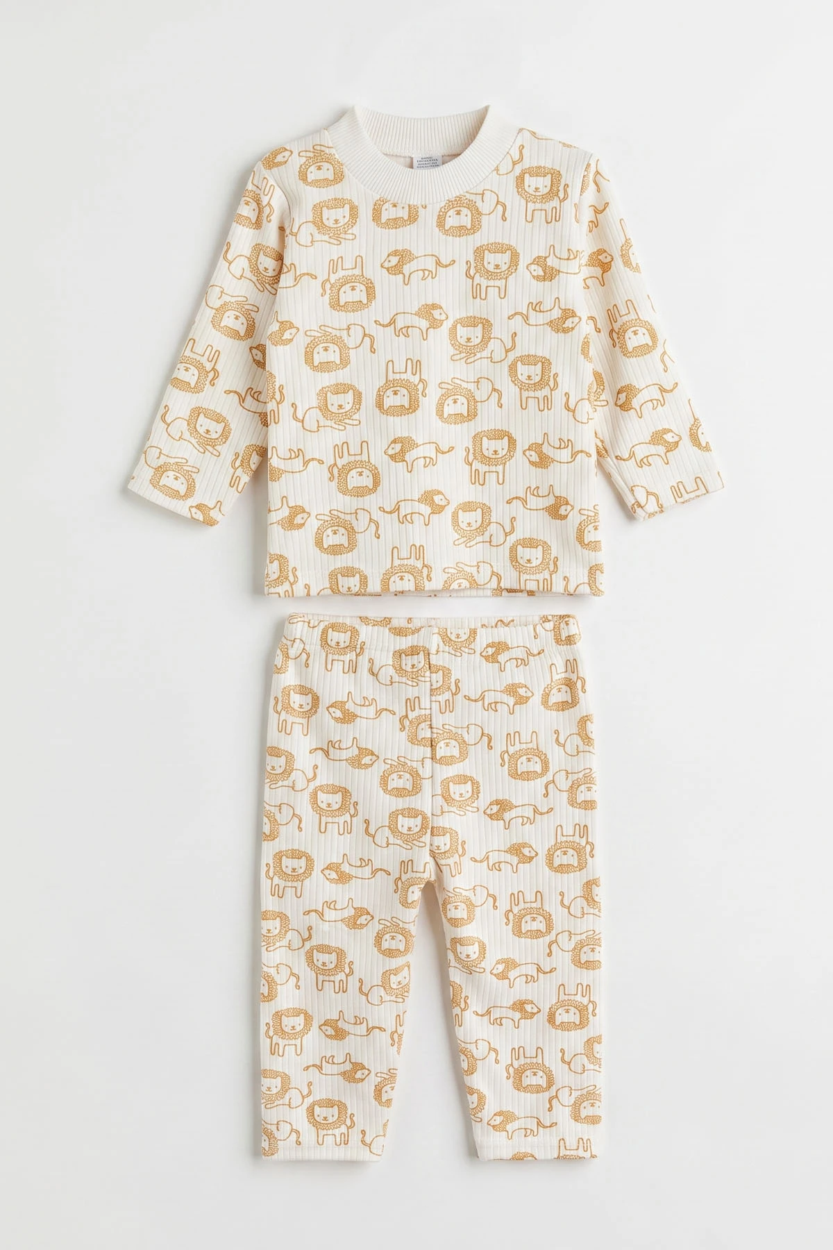 Hardal Beyaz  (1-3 Yaş) Aslan Desenli Raporlu Çocuk Pijama Takım 477333