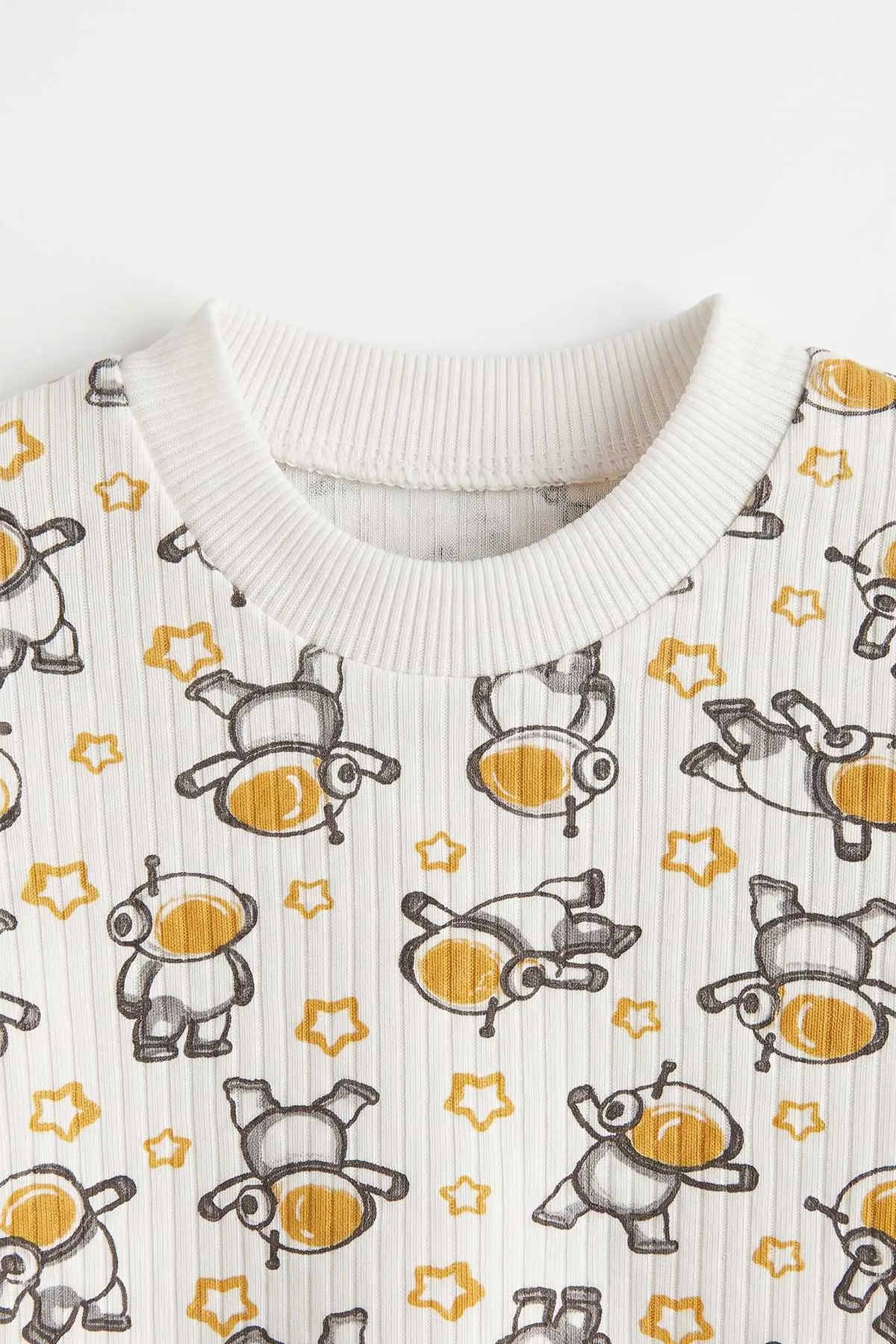 Hardal Beyaz  (1-3 Yaş) Astronot Desenli Raporlu Çocuk Pijama Takım 477344