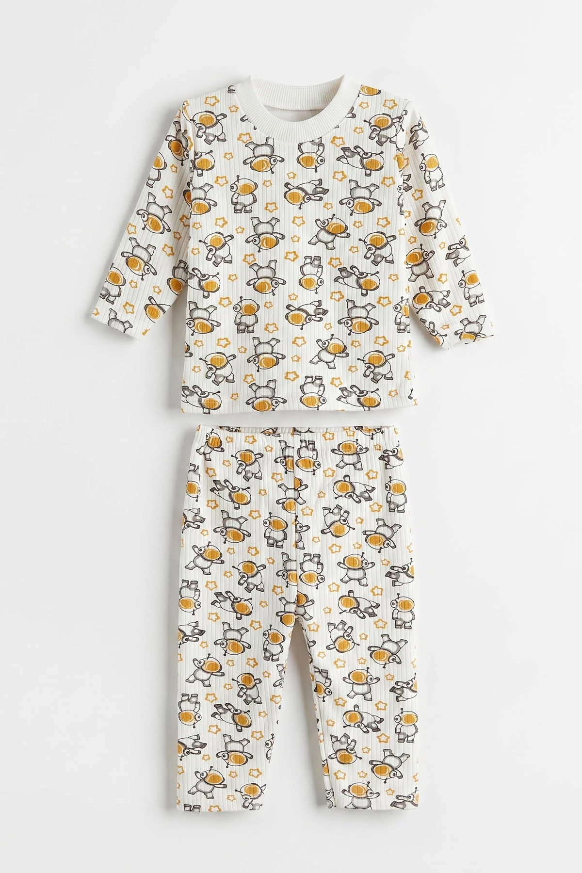 Hardal Beyaz  (1-3 Yaş) Astronot Desenli Raporlu Çocuk Pijama Takım 477344