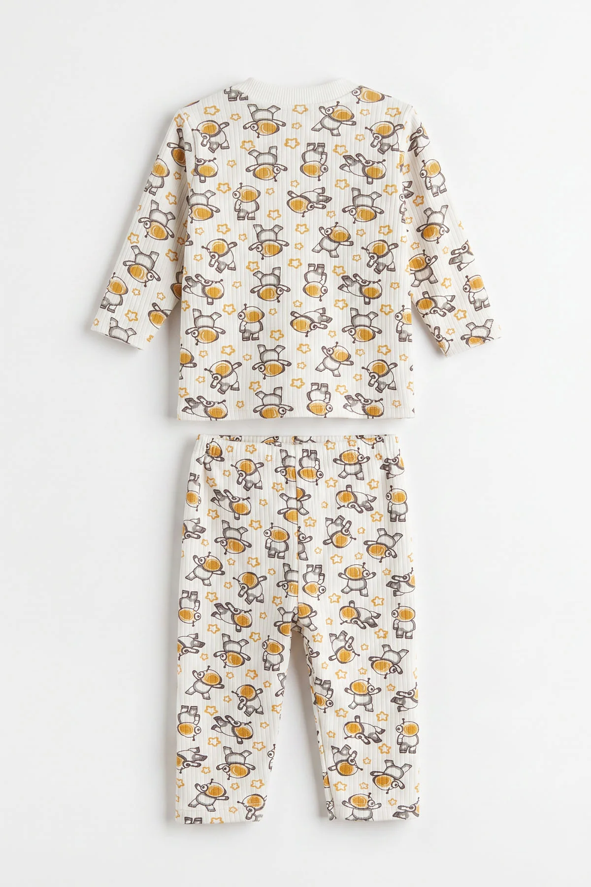 Hardal Beyaz  (1-3 Yaş) Astronot Desenli Raporlu Çocuk Pijama Takım 477344