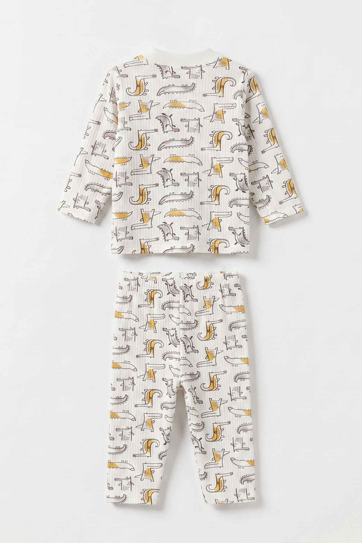 Hardal Beyaz  (1-3 Yaş) Balık Desenli Raporlu Çocuk Pijama Takım 477336