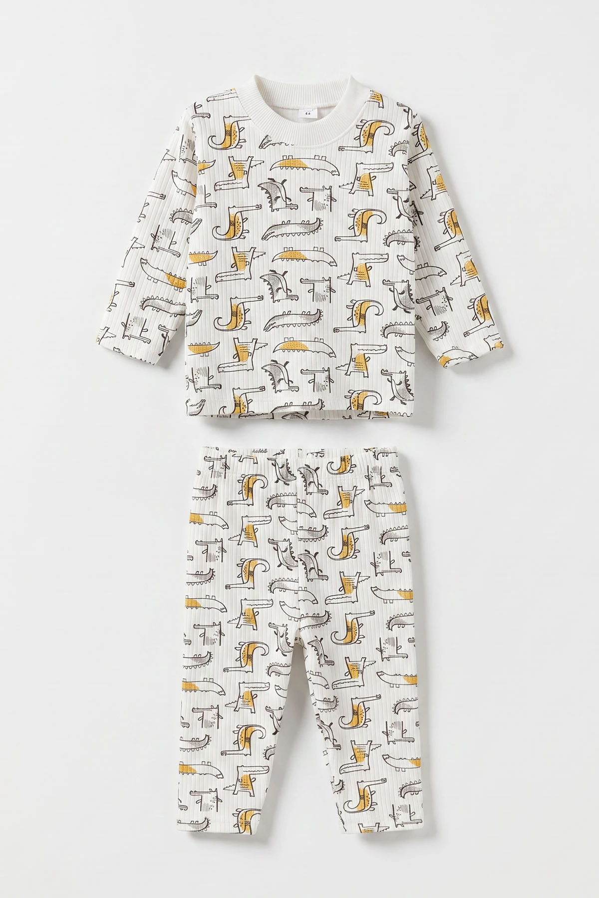 Hardal Beyaz  (1-3 Yaş) Balık Desenli Raporlu Çocuk Pijama Takım 477336
