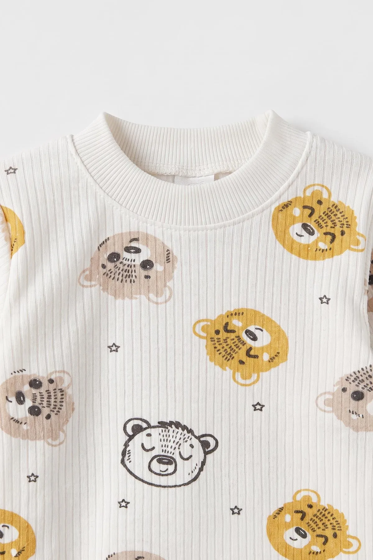 Hardal Beyaz (1-3 Yaş) Koala Kafası Baskılı Raporlu Çocuk Pijama Takım 477250