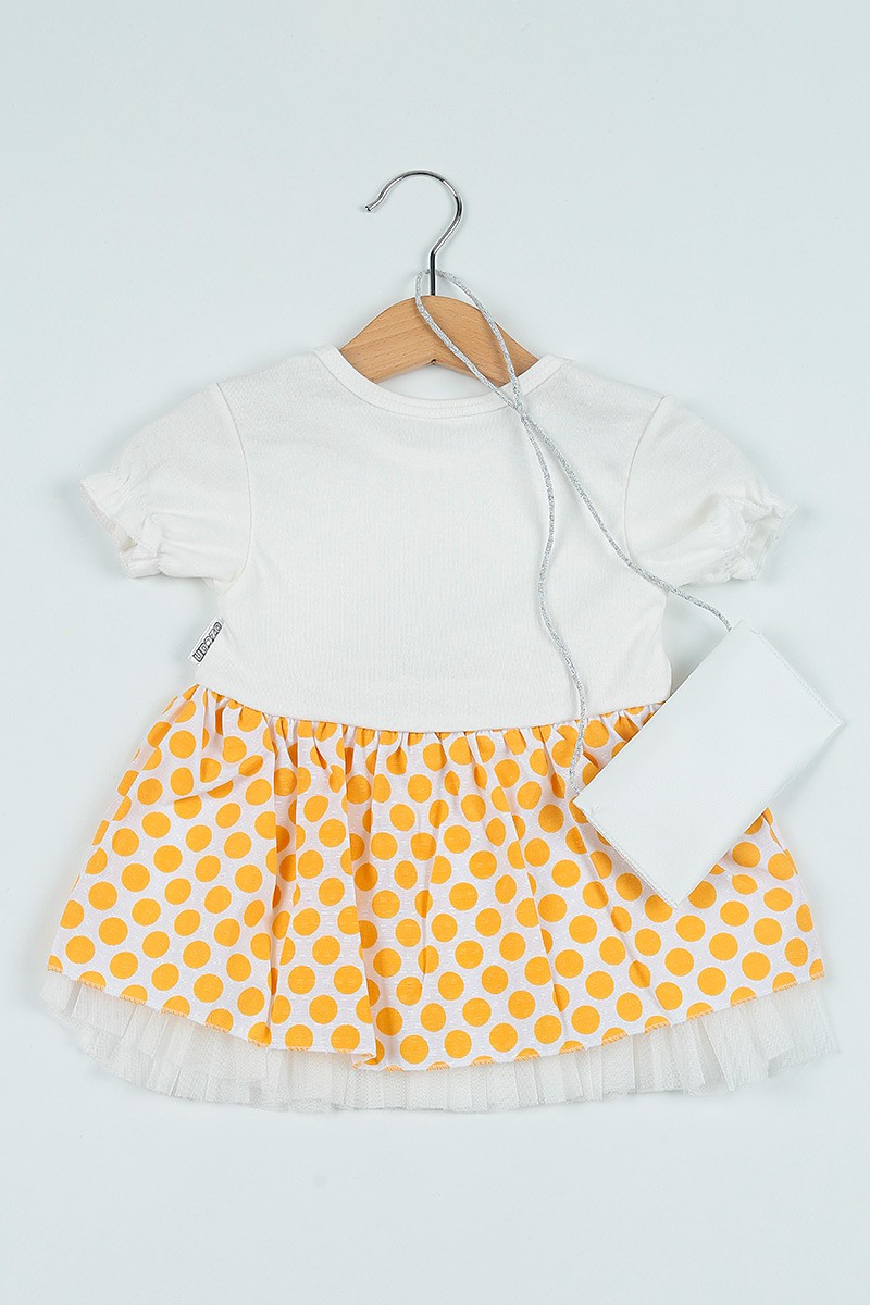 (0-3Yaş)Hardal Çantalı Pul İşlemeli Kız Çocuk Elbise 101168