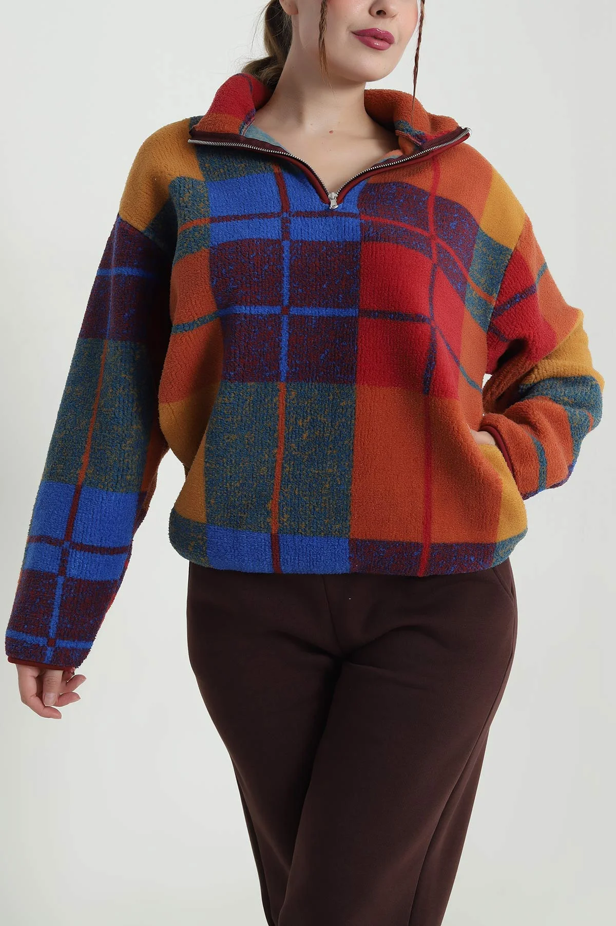 Hardal Desenli Uzun Kollu Teddy Kadın Sweat 482450