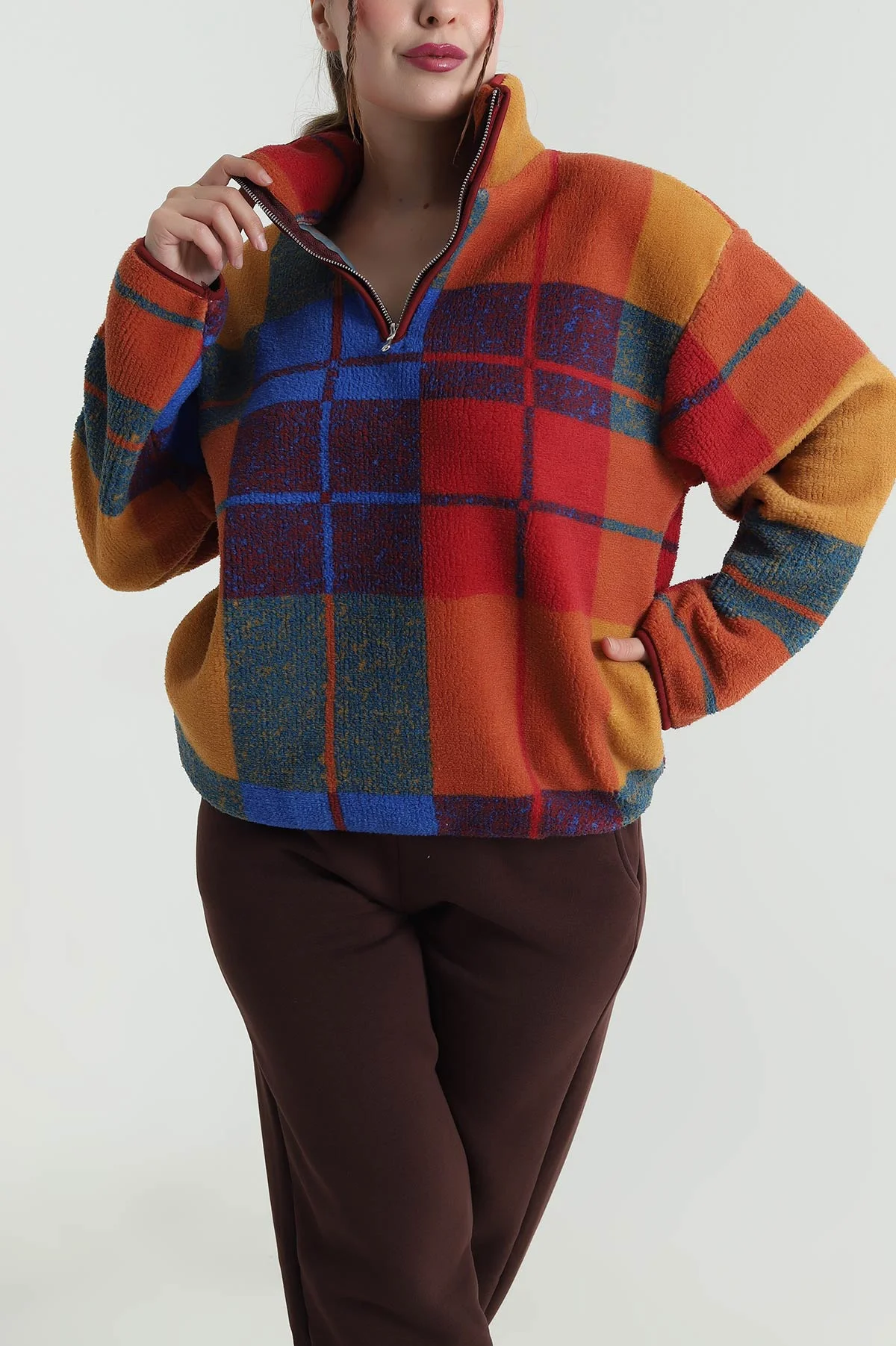Hardal Desenli Uzun Kollu Teddy Kadın Sweat 482450