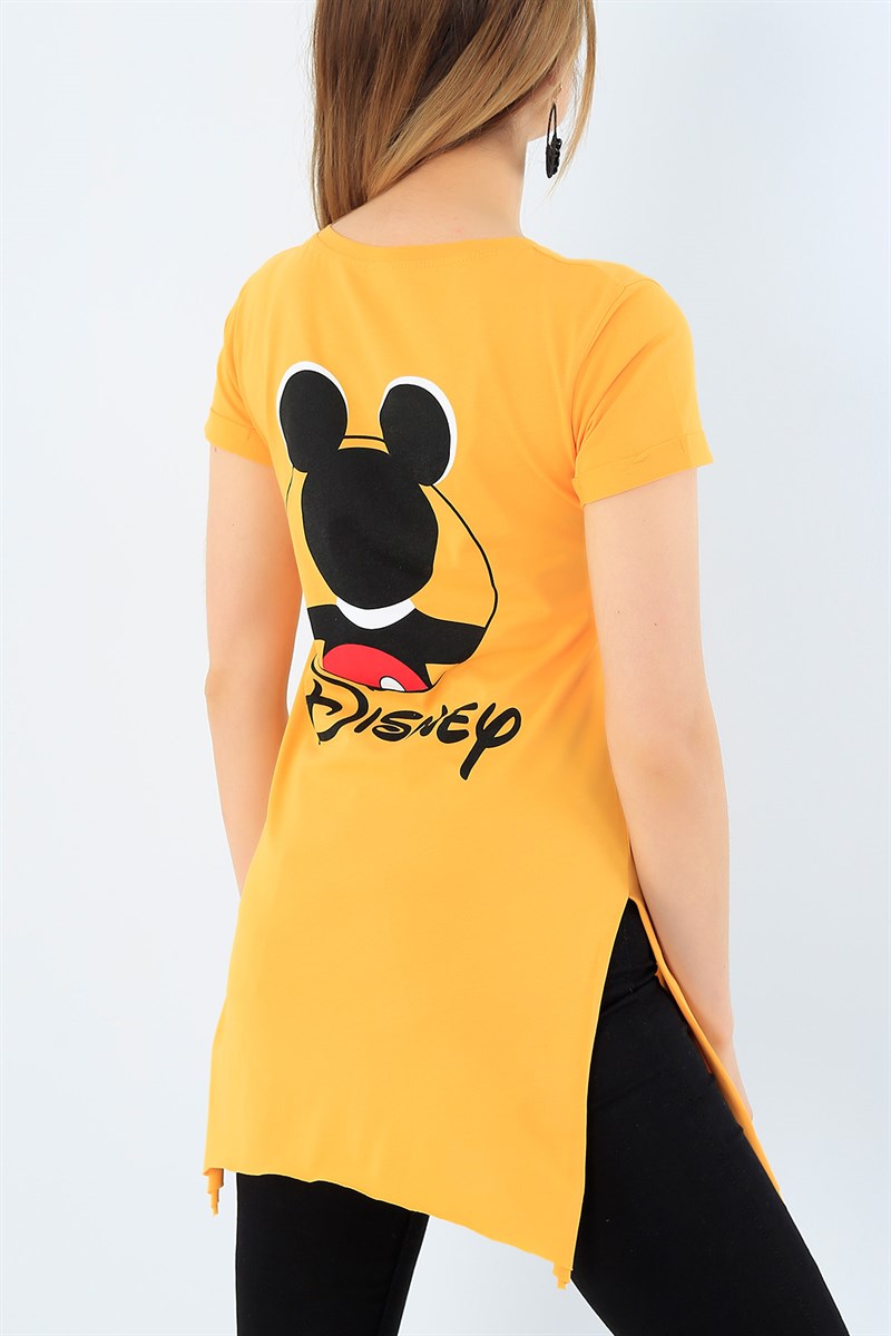 Hardal Disney Baskılı Yırtmaçlı Tişört 33676