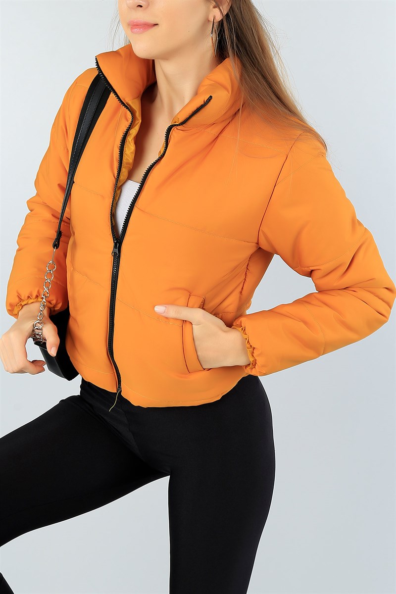 Hardal Dolumlu Bayan Crop Şişme Mont 46624