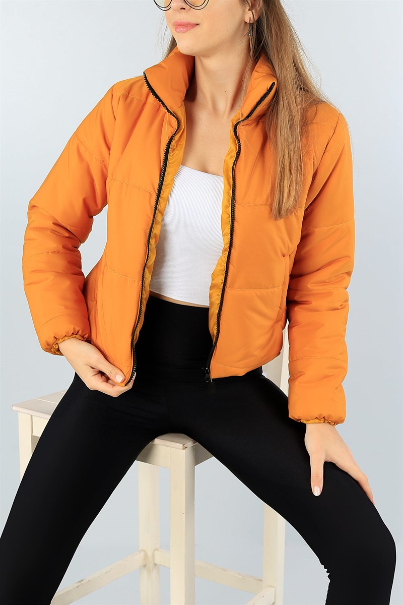 Hardal Dolumlu Bayan Crop Şişme Mont 46624