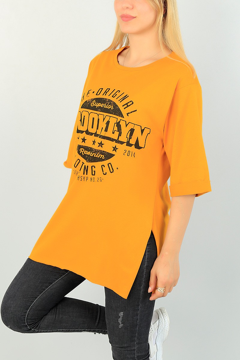 Hardal Duble Kol Baskılı Bayan Tişört 70274