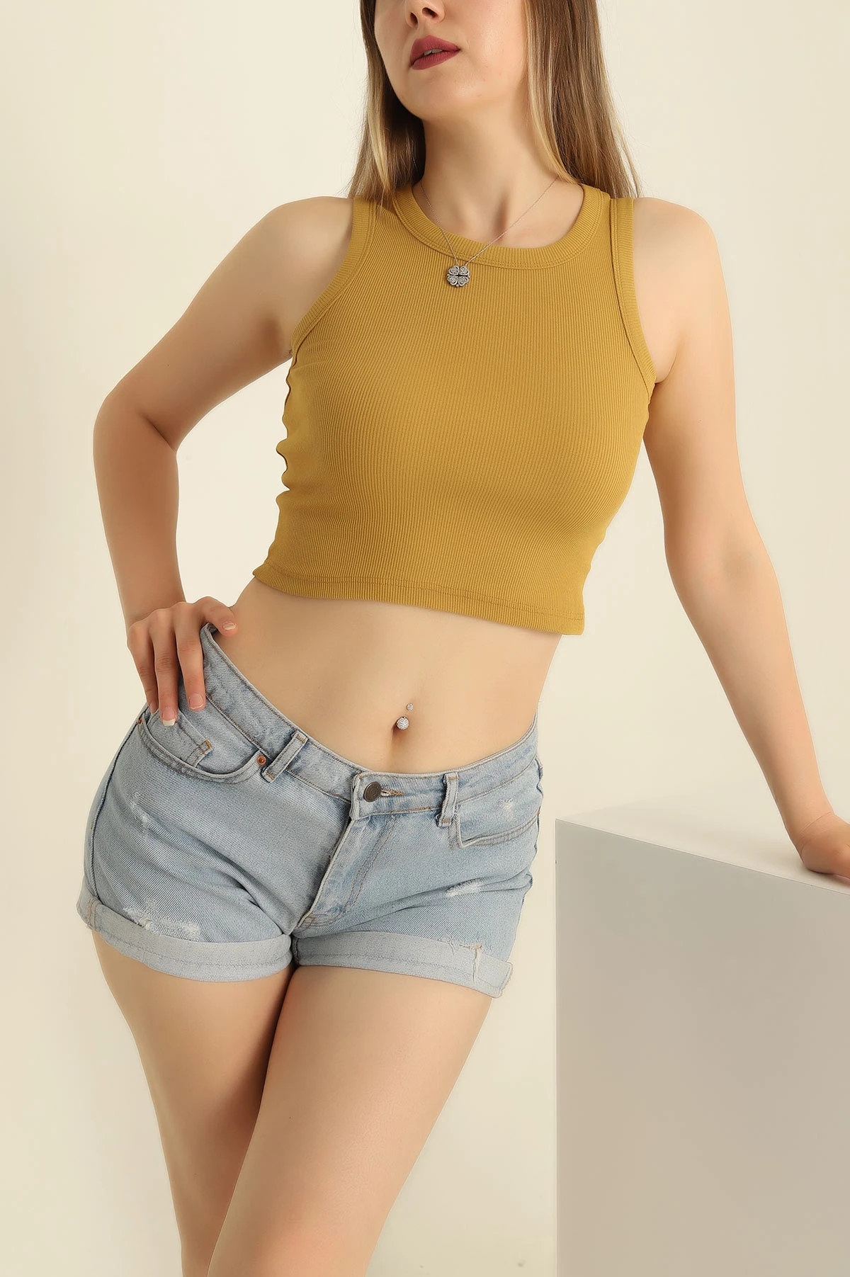 Hardal Fitilli Likralı Bayan Atlet 282859