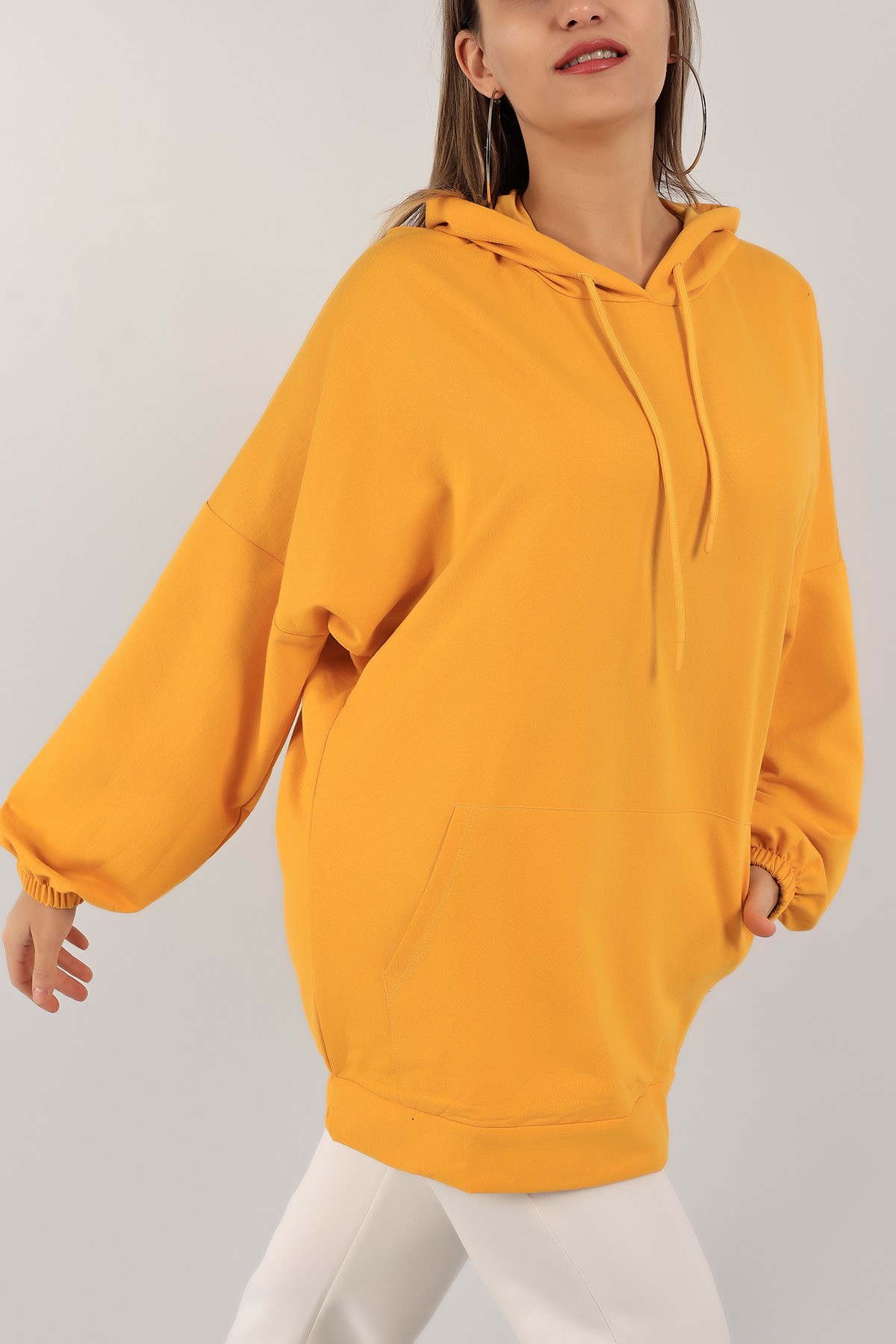 Hardal Kapüşonlu İki İp Sweat Tunik 136616