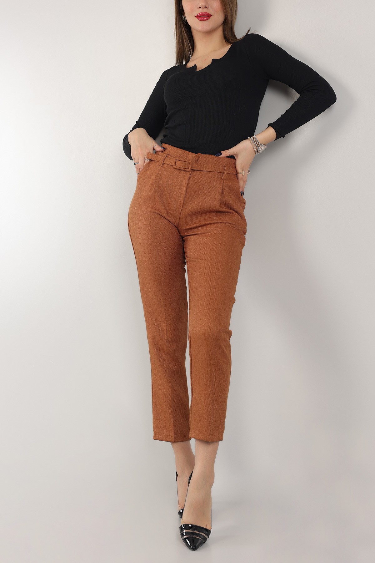 Hardal Kemerli Yün Efekt Bayan Pantolon -T 149007