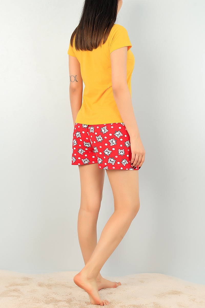 Hardal Kırmızı Baskılı Bayan Pijama Takımı 68270