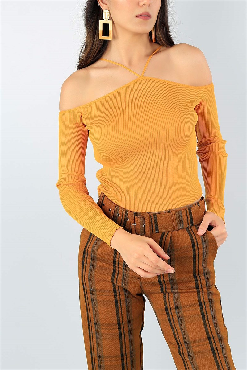 Hardal Likralı Bayan Crop Triko 45605