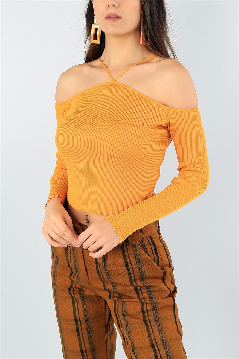 Hardal Likralı Bayan Crop Triko 45605