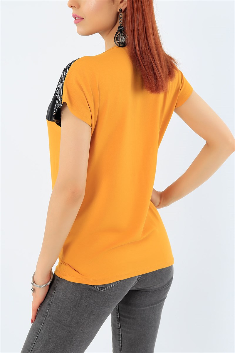Hardal Likralı Pul İşlemeli Bluz 31846