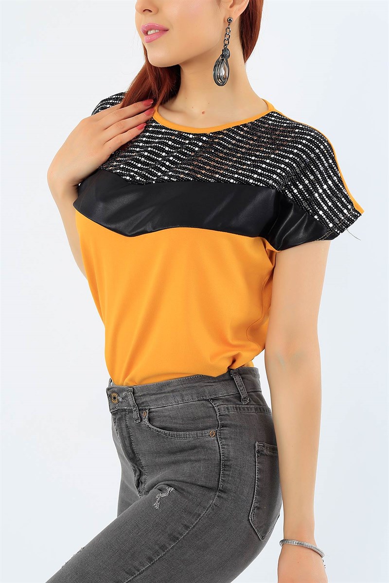 Hardal Likralı Pul İşlemeli Bluz 31846