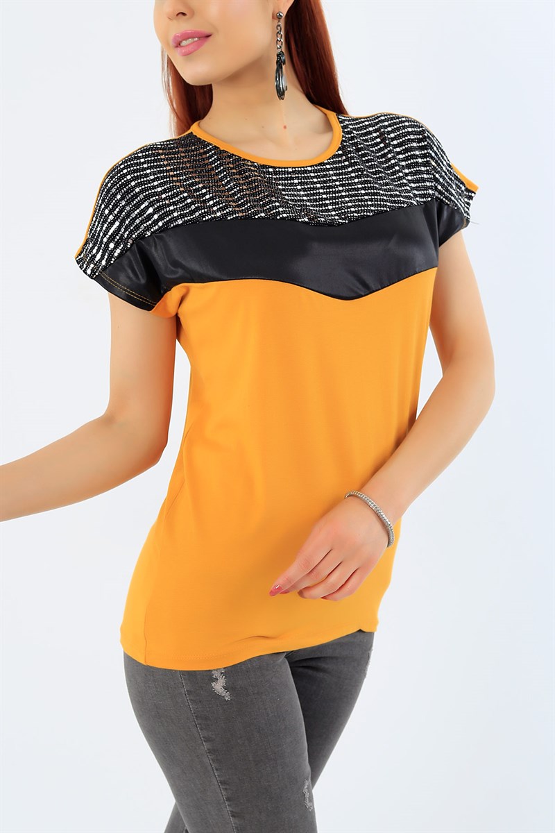 Hardal Likralı Pul İşlemeli Bluz 31846