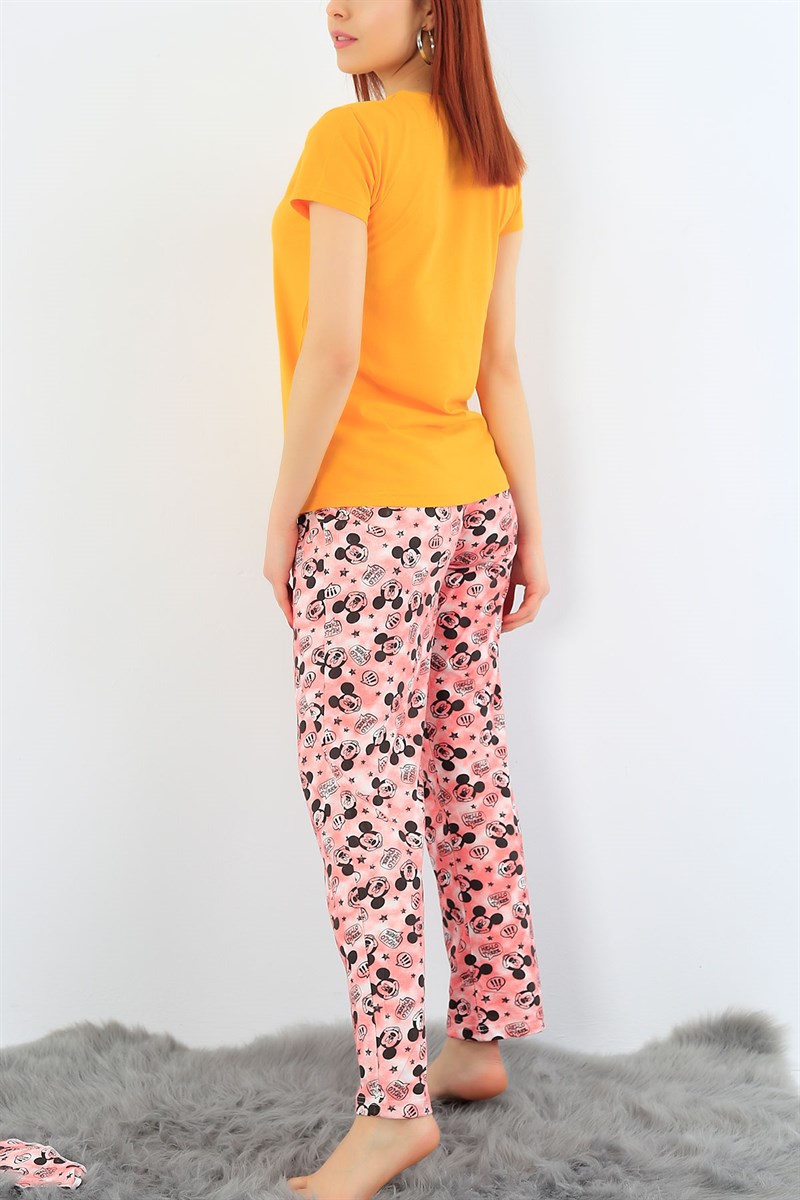 Hardal Mickey Baskılı Bayan Pijama Takımı 31388