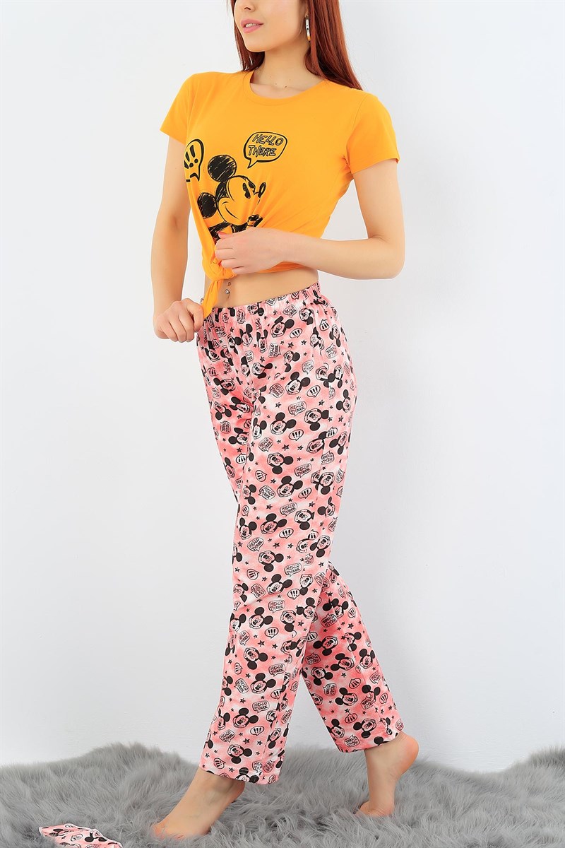 Hardal Mickey Baskılı Bayan Pijama Takımı 31388