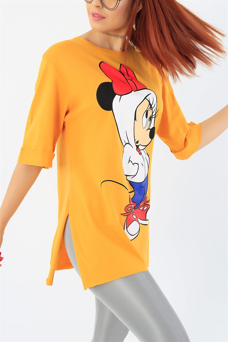 Hardal Minnie Mouse Baskılı Bayan Tişört 32245