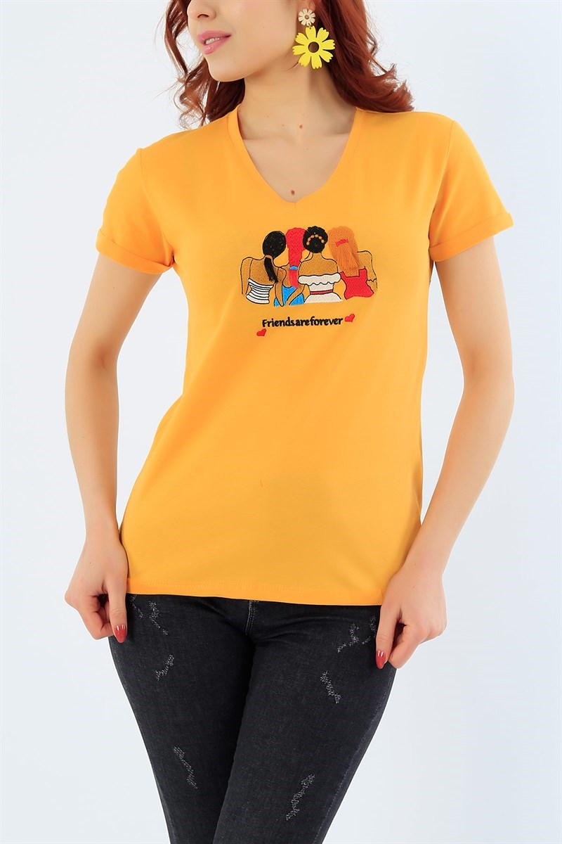 Hardal Nakış İşlemeli Bayan Tişört 31743