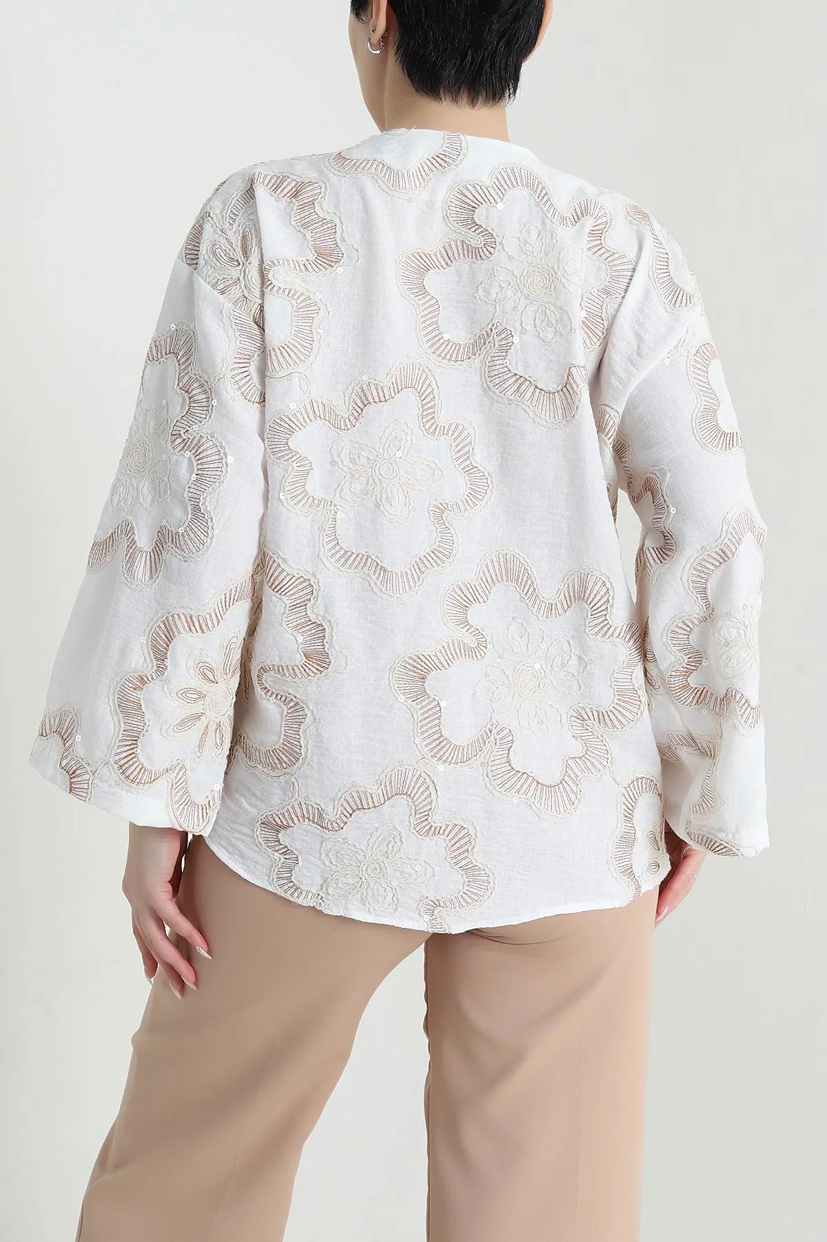 Hardal Nakışlı Pullu Müslin Kadın Kimono 461510