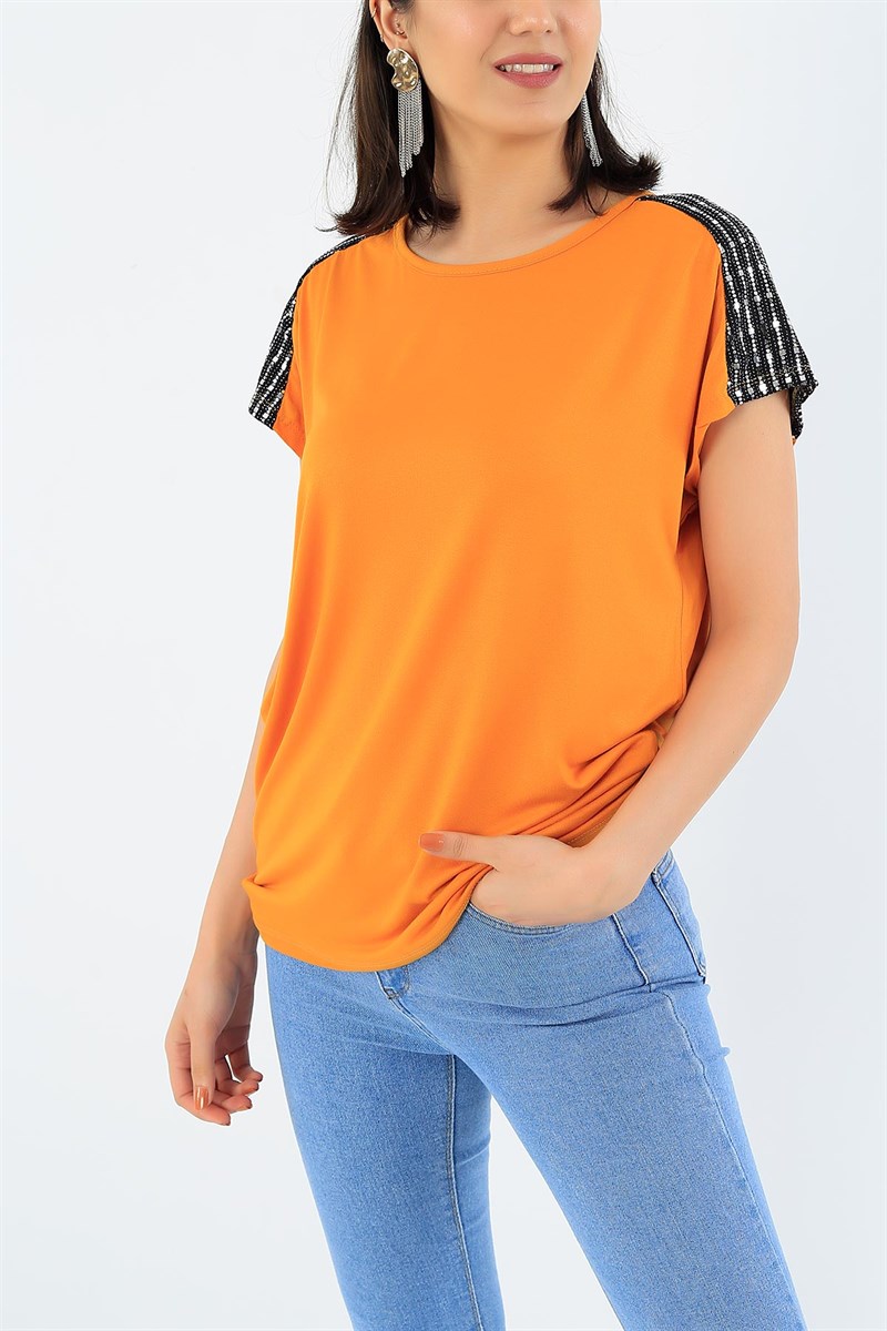 Hardal Pul Payet İşlemeli Bayan Tişört 34990