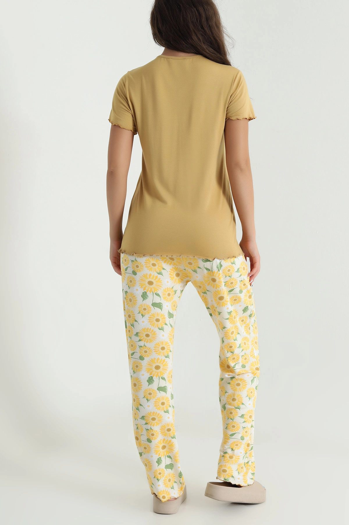 Hardal Yakası Dantelli Ring Viskon Kadın Pijama Takımı 479549
