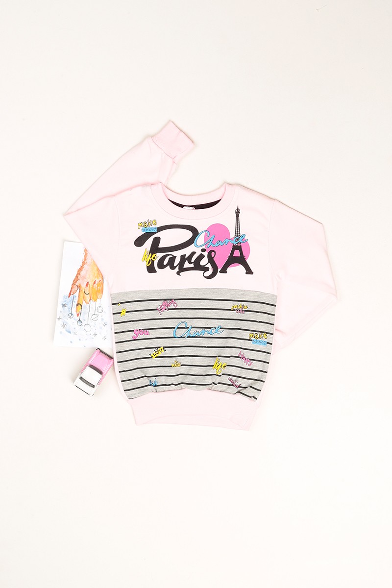 İçi Şardonlu Baskılı Pembe Kız Çocuk Sweat 80753