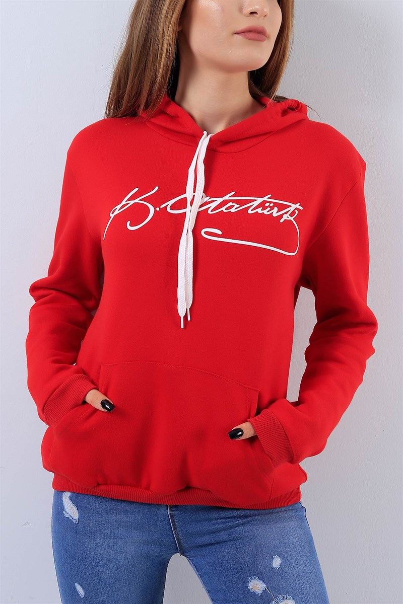 İçi Şardonlu Kırmızı Bayan Sweat 17418B