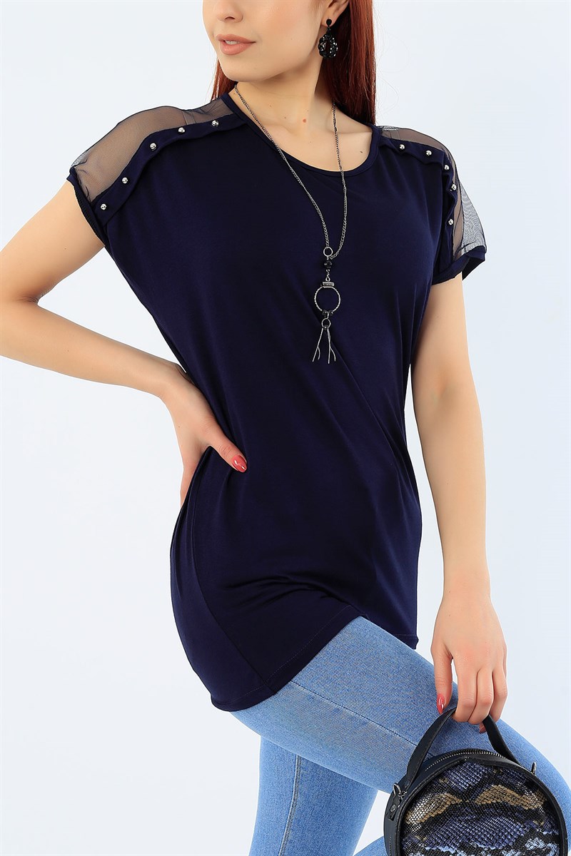 İnce Detay Likralı Lacivert Bluz 31133