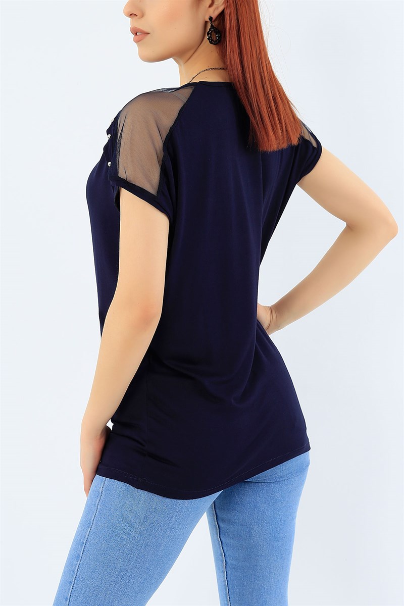 İnce Detay Likralı Lacivert Bluz 31133