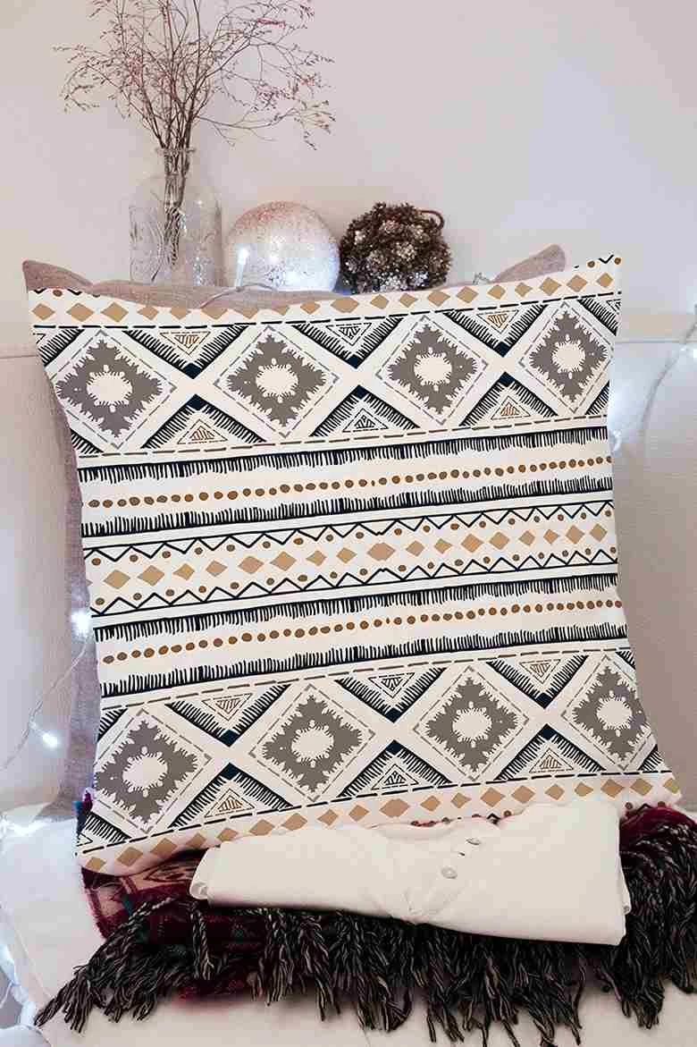 Beyaz 43x43 Dijital Baskılı Fermuarlı Modern Kırlent Kılıfı 252245