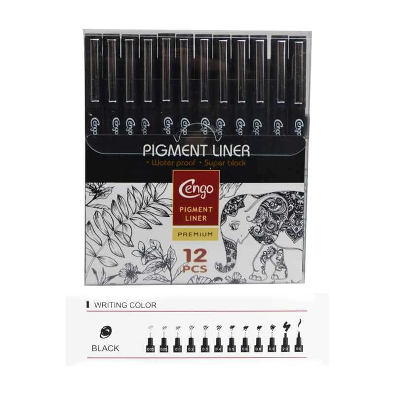 Cengo Pigment Marker Teknik Çizim Kalemi ,Tüm Dereceler 12'li Set 273885