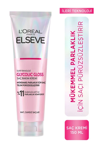 Elseve Glycolic Gloss Mükemmel Parlaklık için Pürüzsüzleştirici Saç Kremi 150ml 260142