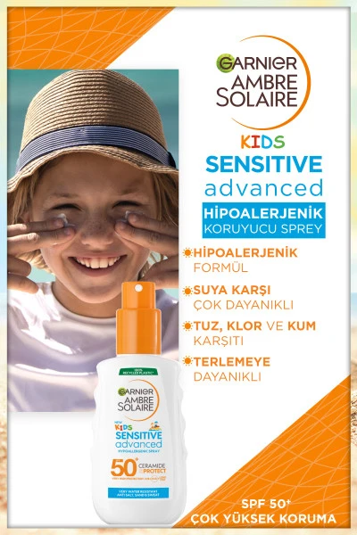 Garnier Ambre Solaire Sensitive Advanced Çocuk Hipoalerjenik Güneş Koruyucu Sprey Spf50 150ml 260378