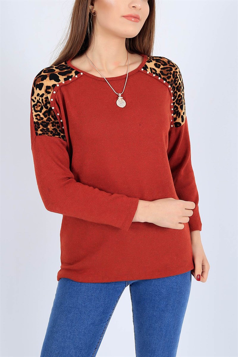 İnci İşlemeli Kiremit Bluz 25876B
