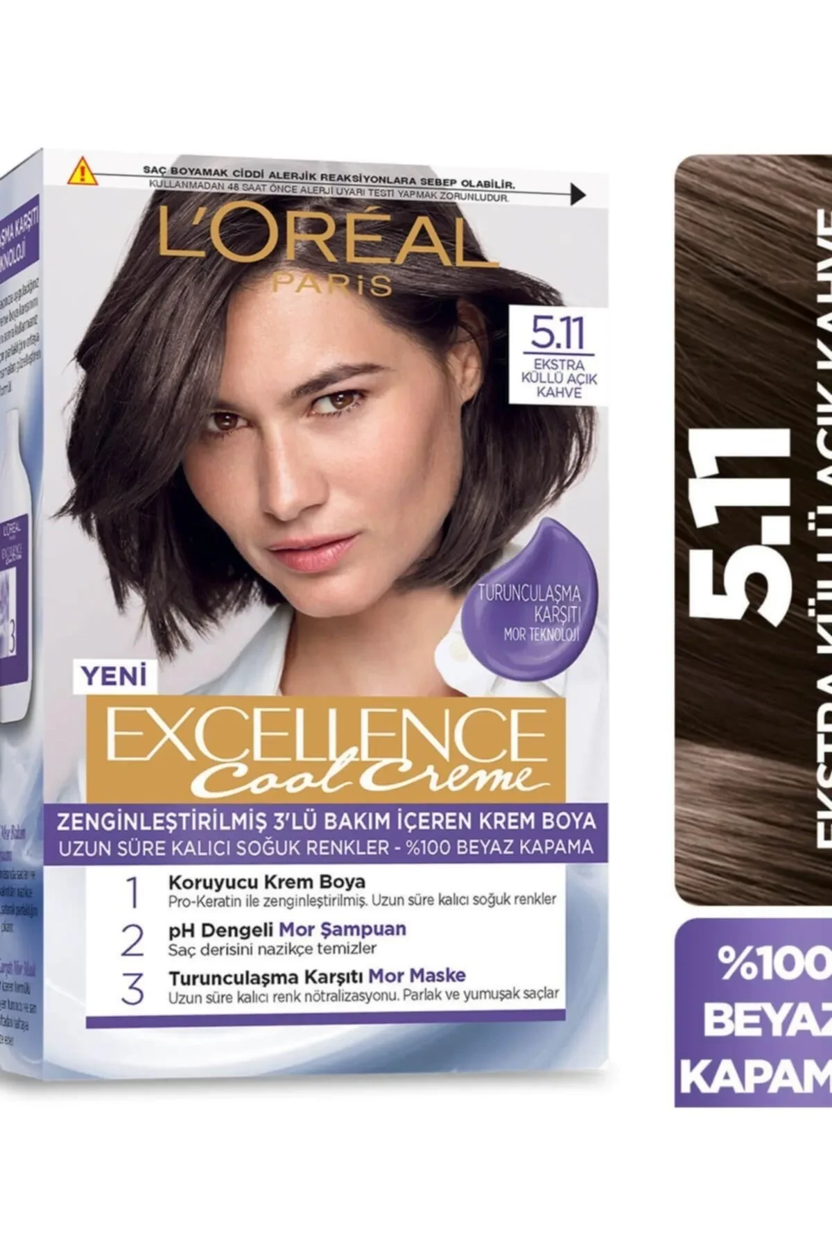 L’Oréal Paris Excellence Cool Creme 5.11 Ekstra Küllü Açık Kahve Saç Boyası 275642