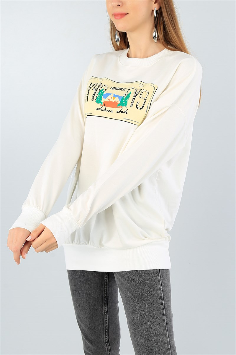 İnci ve Taş İşlemeli Bayan Sweat 46544