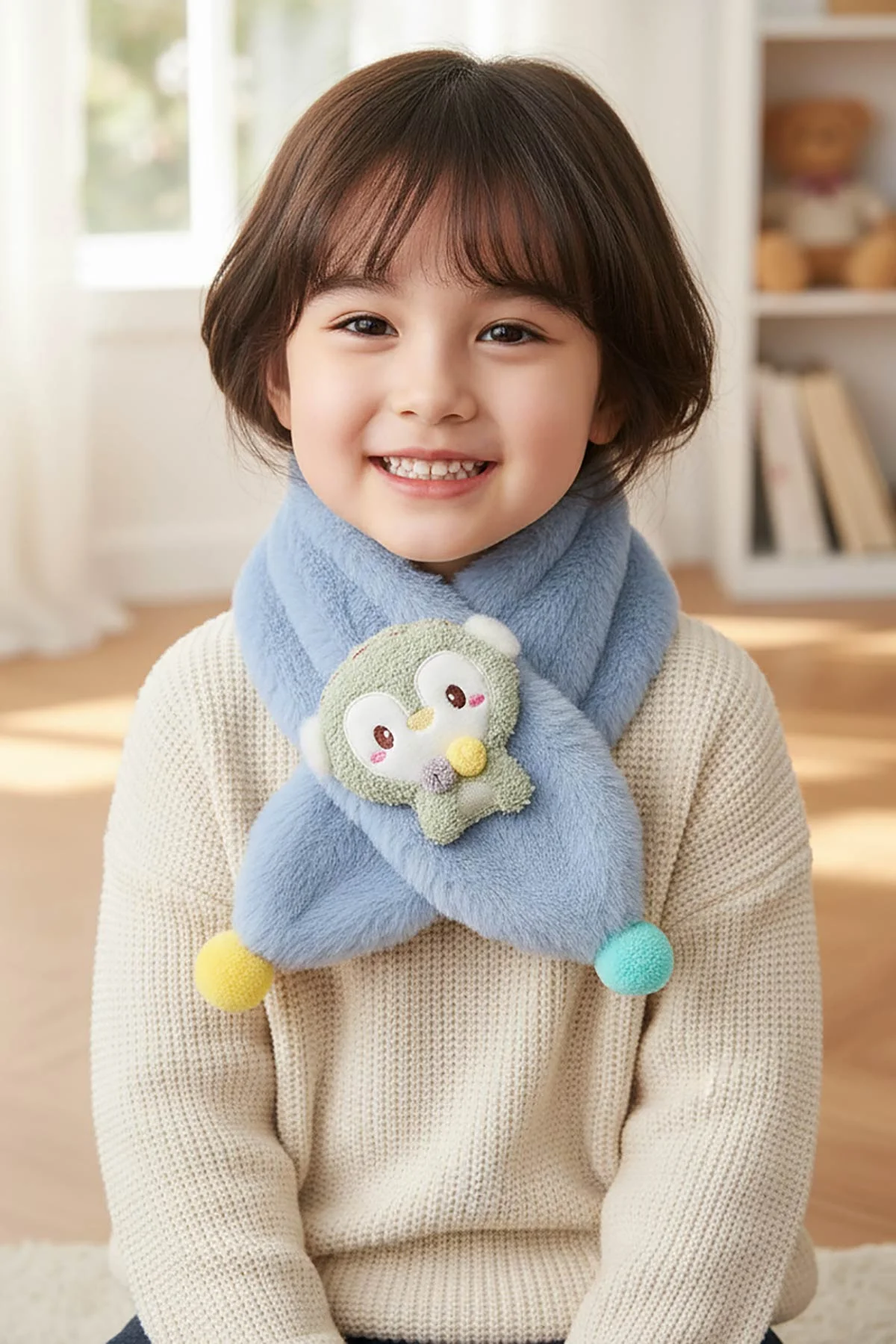 İndigo (0-10 Yaş) Ponponlu  Nakışlı     Peluş Bebek&Çocuk Atkı&Aksesuar 410946